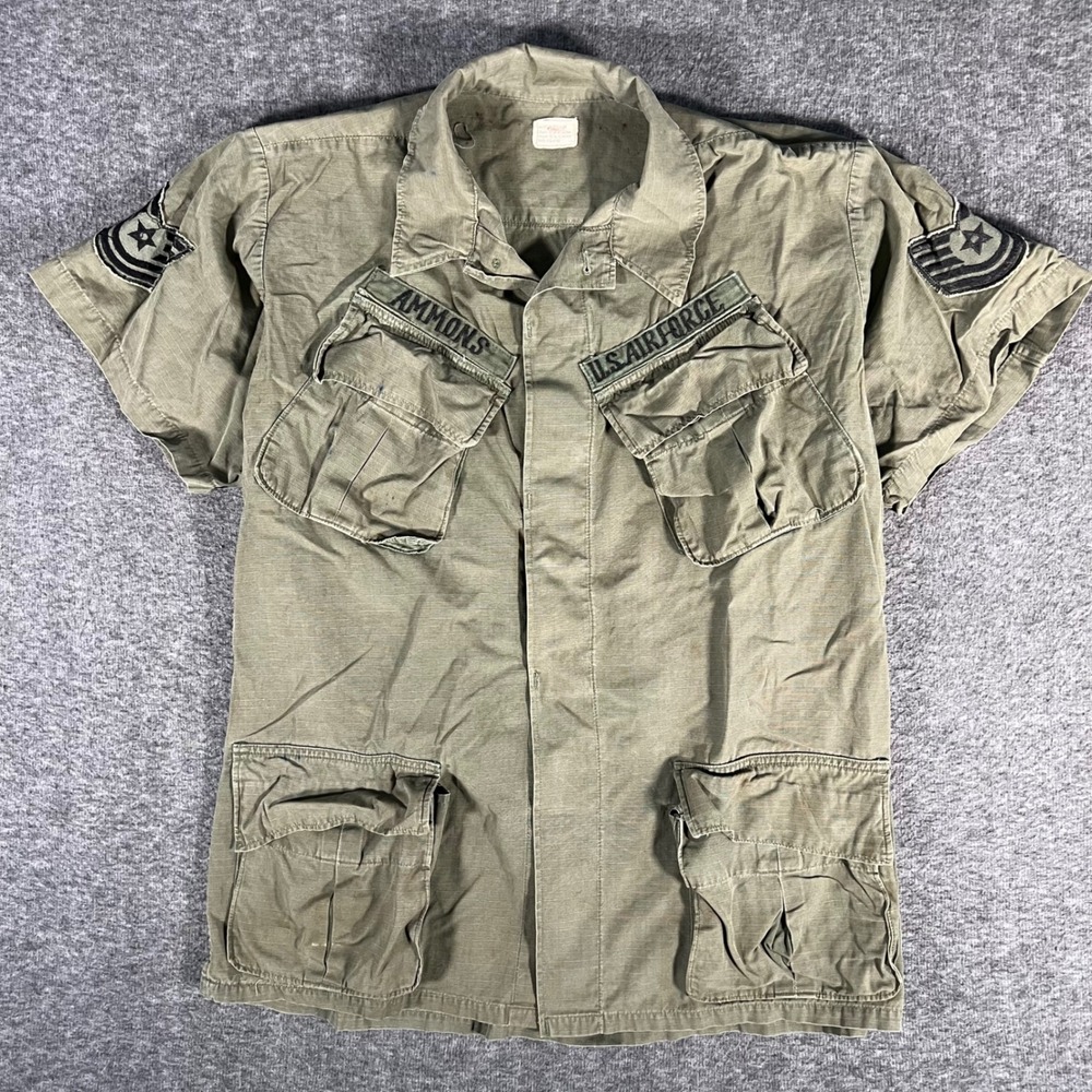 Vintage 60s OG-107 Poplin Ripstop Slant Pocket Vietnam Jungle Shirt Medium Reg